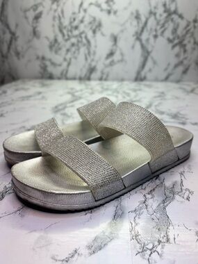 Capelli of New York Silver Dual-Strap Sparkle Slide Sandals size 9.5